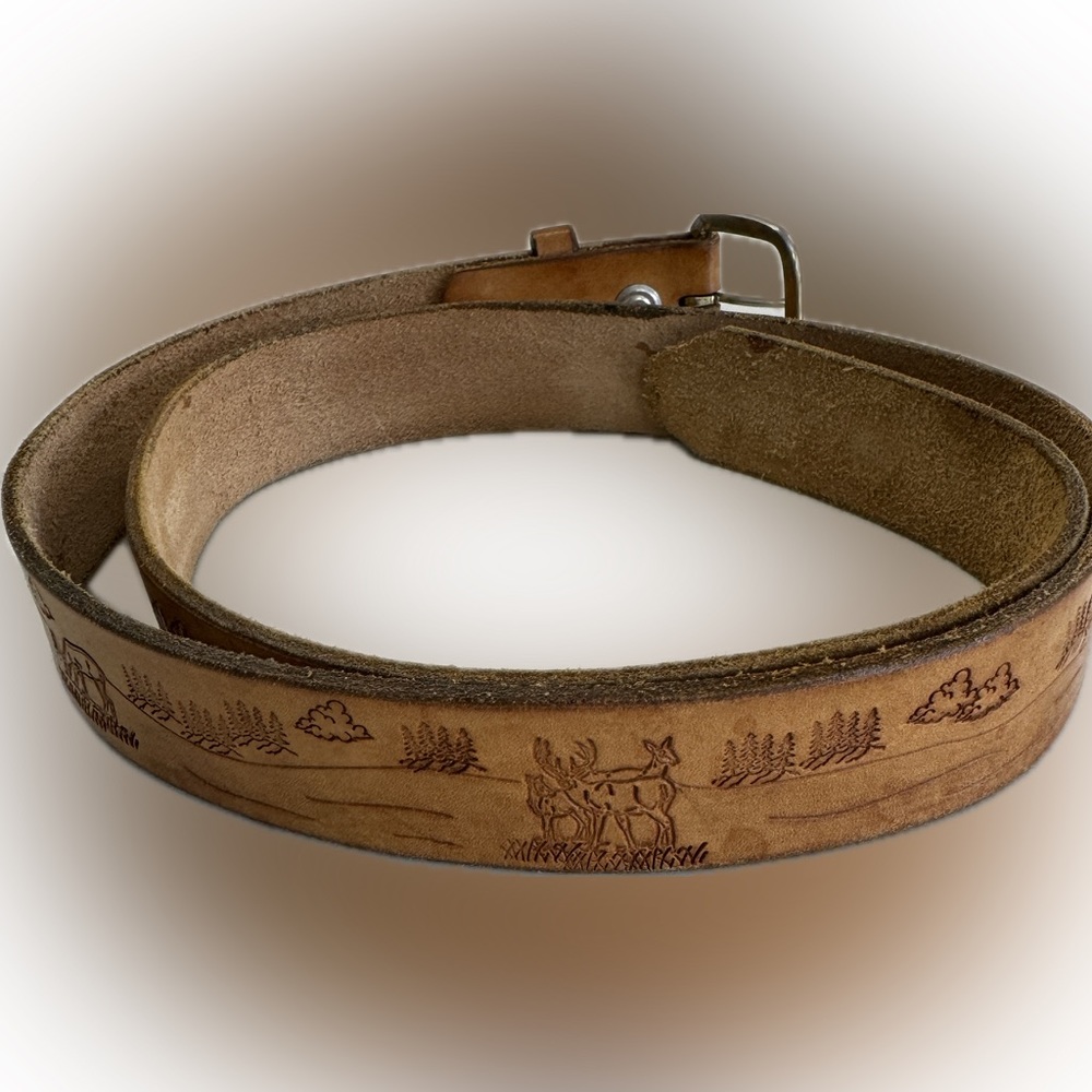 Deer Stamped Tan Leather Belt  Size 40-42